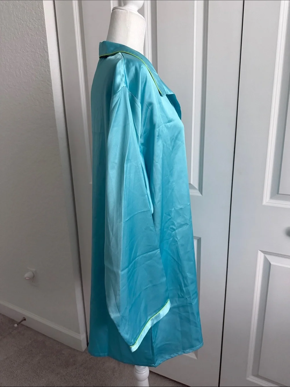 Vintage 90s Victoria’s Secret Satin Nightshirt Aqua Blue Slip Dress L Y2K